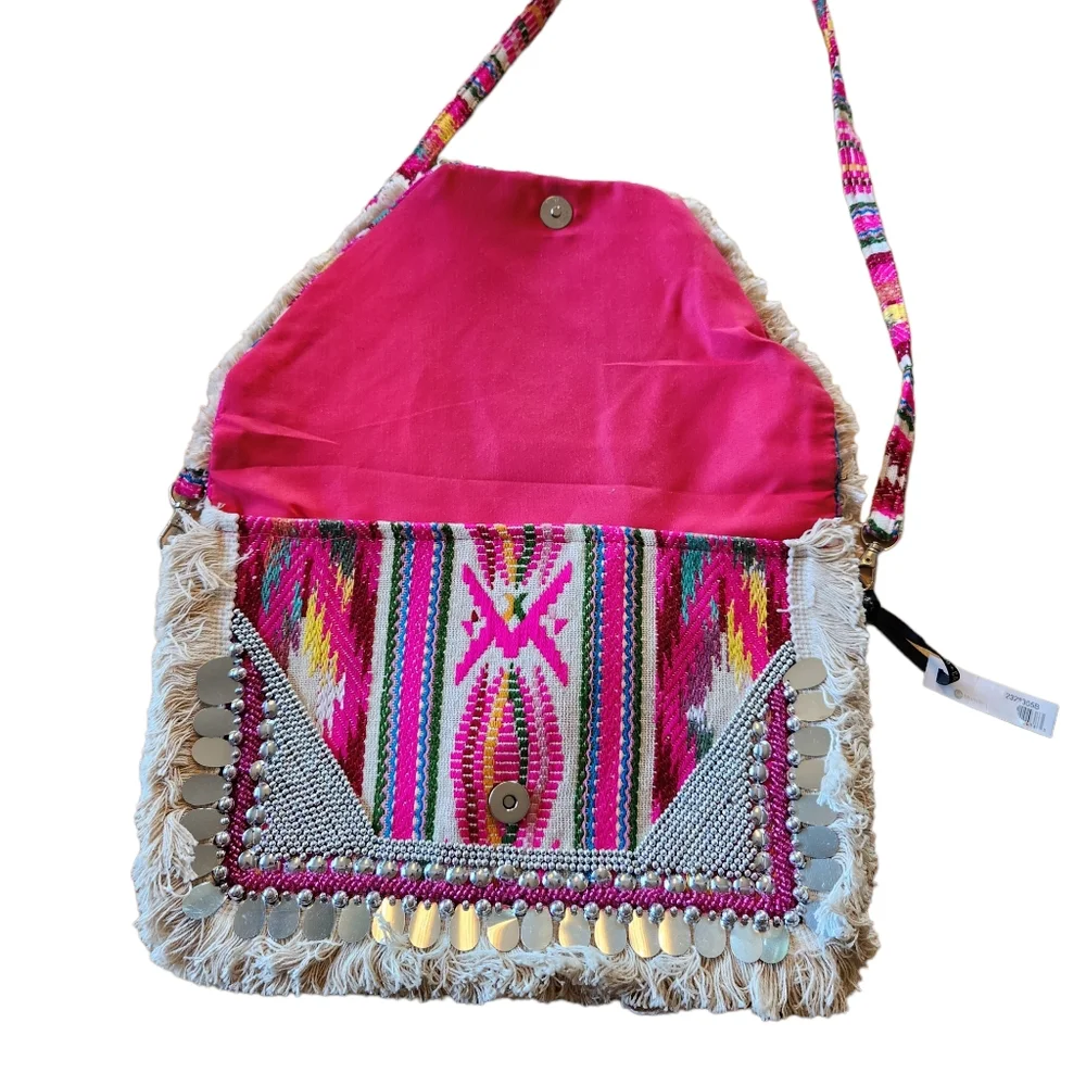 COCO & CARMEN- Sasha Fringe Clutch/Crossbody - Pink Beaded - Picture 4 of 8